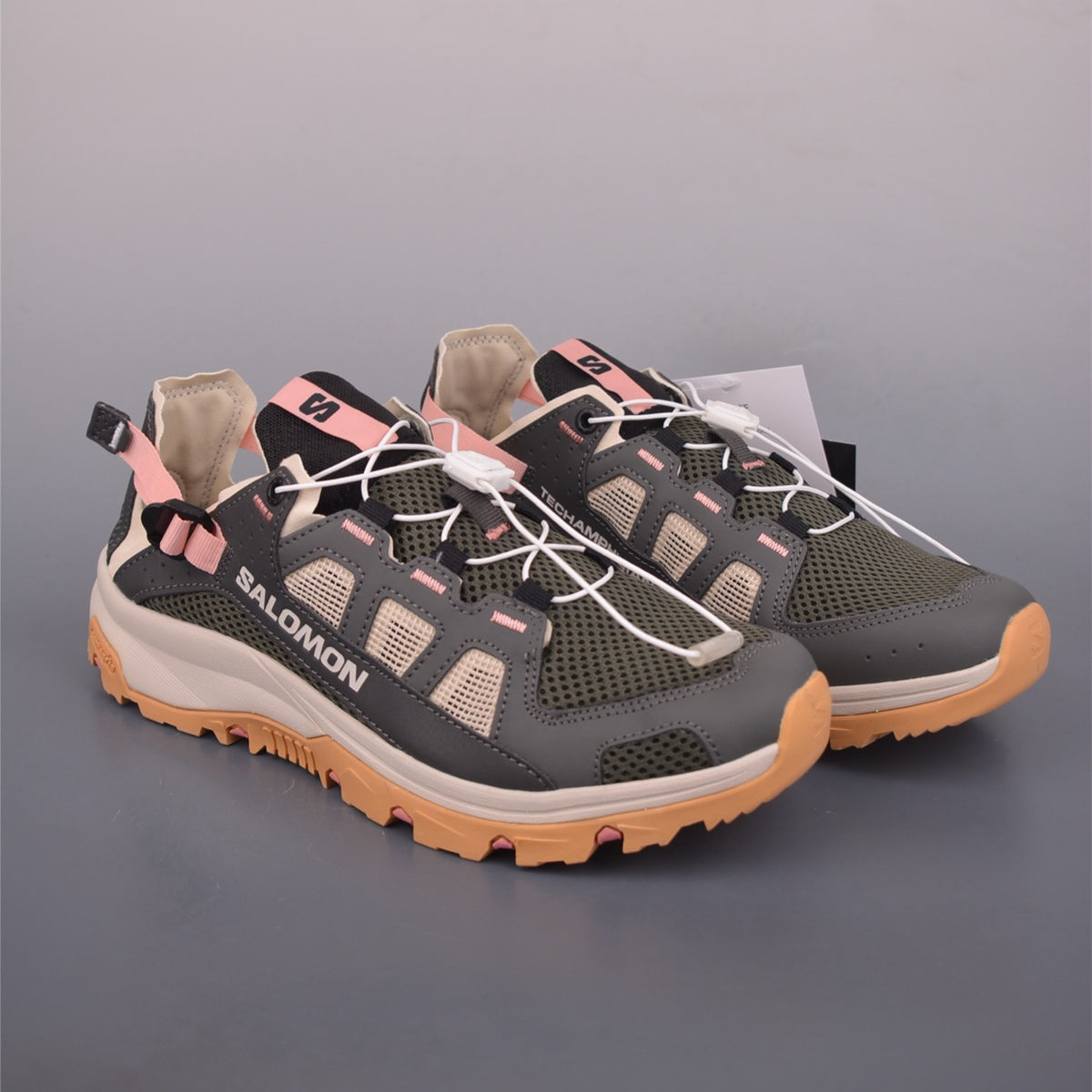 Salomon solamphibian greyolive greenpink river tracing sneakers L47750800